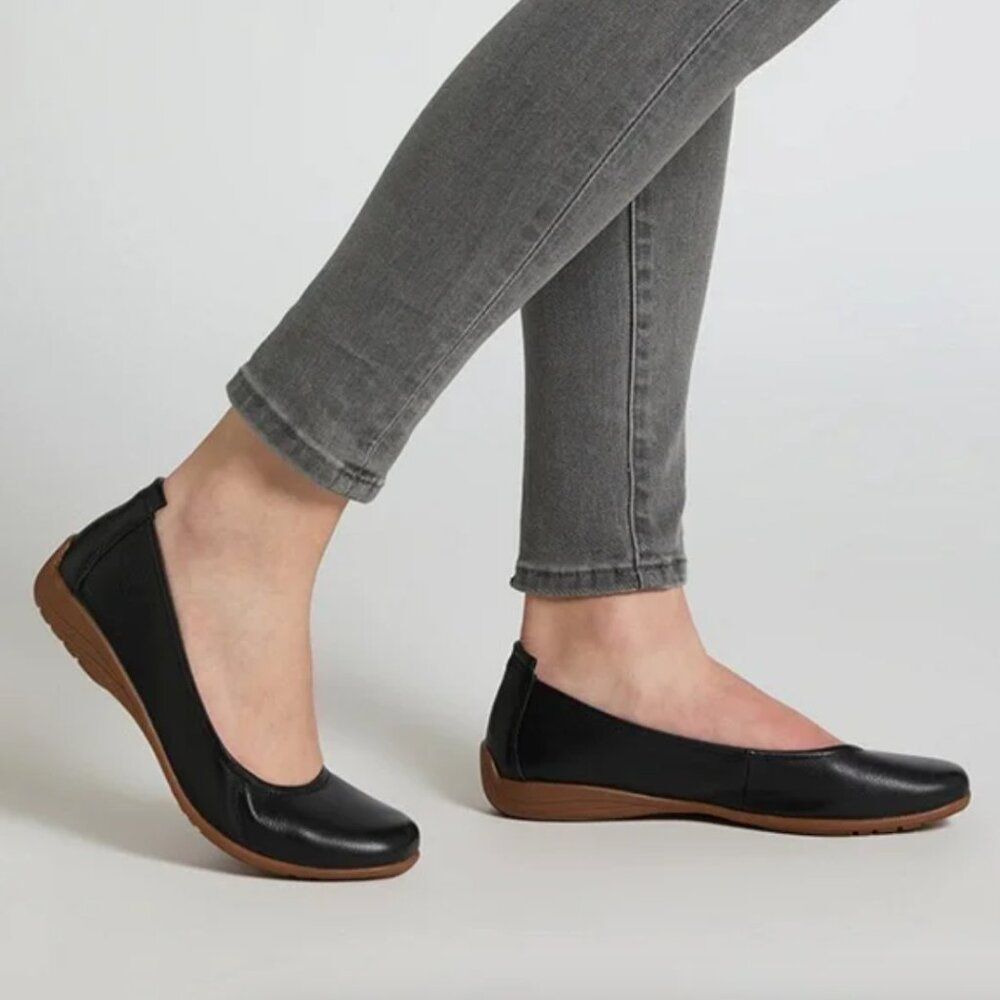 Josef Seibel Size 36 Fenja Black Leather Ballet Flats Comfort Shoe